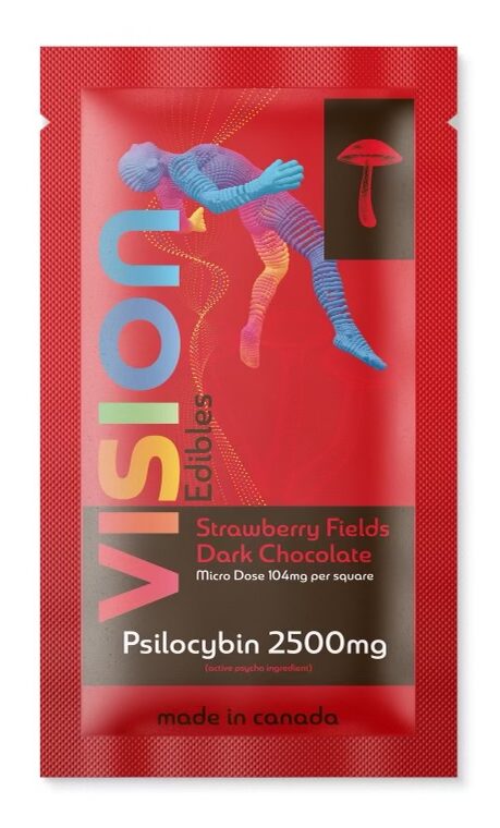 Exclusive Mockups for Branding and Packaging Design Vision Edibles Strawberry Fields Dark Chocolate – 2500mg